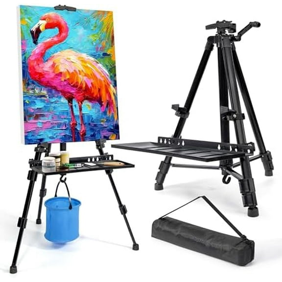 Easel Stand for Painting Artist Easel Stand Adjustable Height 20" to 61" Metal Tripod Art Easels Stand for Painting Canvases Tabletop Floor Art Easel Stand with Tray, Bag, Folding Keg, Black
