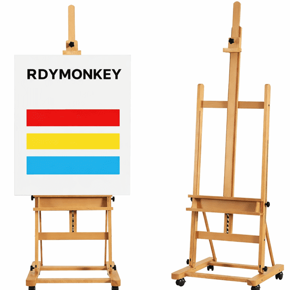 Easel Stand for Painting and Display, Adjustable H Frame Floor Art Easel for Drawing, Heavy Duty Beech Wood Hold Canvas up to 146", 4 Wheels & Storage Tray - Professional for Sign, Studio