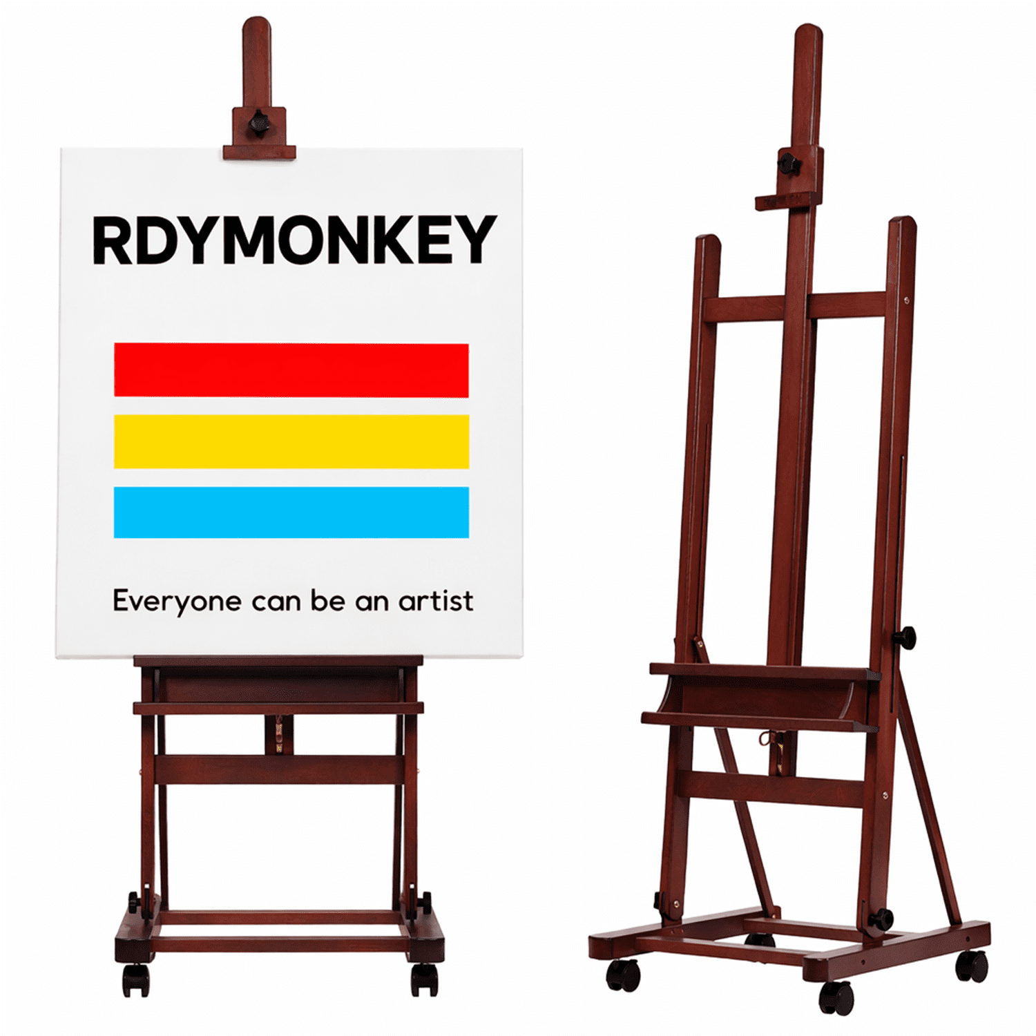 Easel Stand for Painting and Display, Adjustable H Frame Floor Art Easel for Drawing, Heavy Duty Beech Wood Hold Canvas up to 146", 4 Wheels & Storage Tray - Professional for Sign, Studio