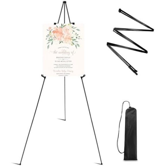 Easel Stand for Sign, 63'' Instant for Displaying - Art and Crafts Foldable Portable Ground Easels for Wedding Sign and Poster Display Stand - with Portable Bag Black 1-Pack.