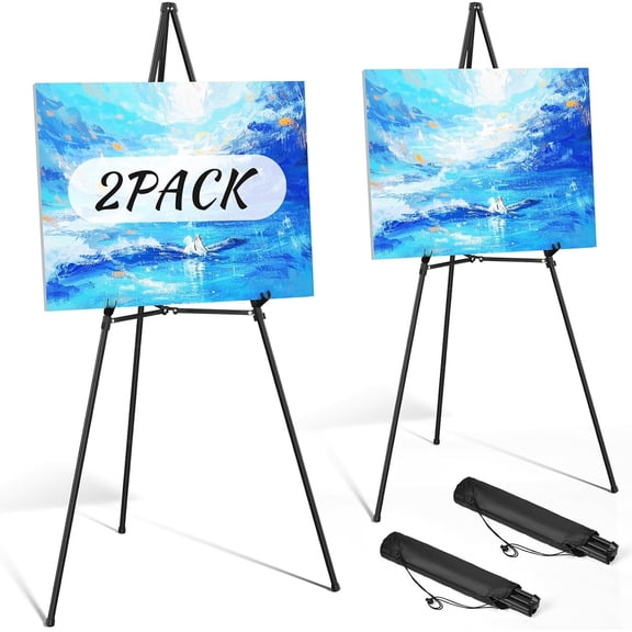 Easel Stand for Sign 70" Adjustable,Portable Metal Easels for Display with Reinforced Support,Folding Easel Sign for Wedding Sign,Painting(Black,2 Pack)