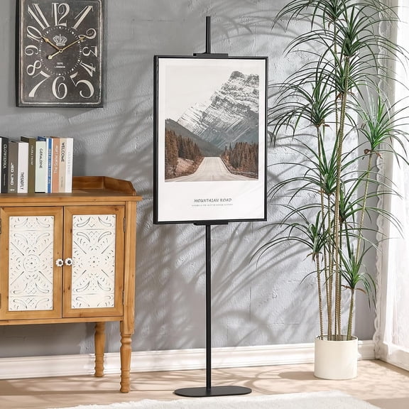Easel Stand for Sign, Adjustable Display Stands for Frames up to 64", Black Metal Floor Easels for Painting, Picture Frame Holder Easel for Art Signs Photos, Iron Easel with Base for Home Events