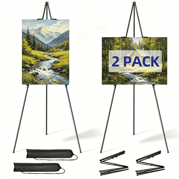 DQQKMM  Easel Stand for Display, 2PCS Adjustable 66'' Foldable Art Easel for Painting, Crafts, Banner(black)
