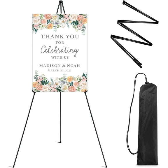 Easel Stand for Sign,63'' Instant Lightweight Portable Ground Easel for Wedding Sign and Poster Display Stand, Metal Tripod with Portable Bag,1-Pack.