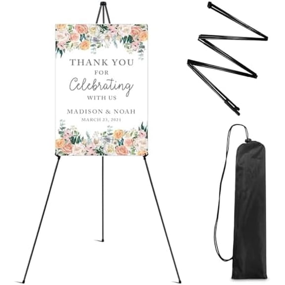 Easel Stand for Sign,63'' Instant Lightweight Portable Ground Easel for Wedding Sign and Poster Display Stand, Metal Tripod with Portable Bag,1-Pack.