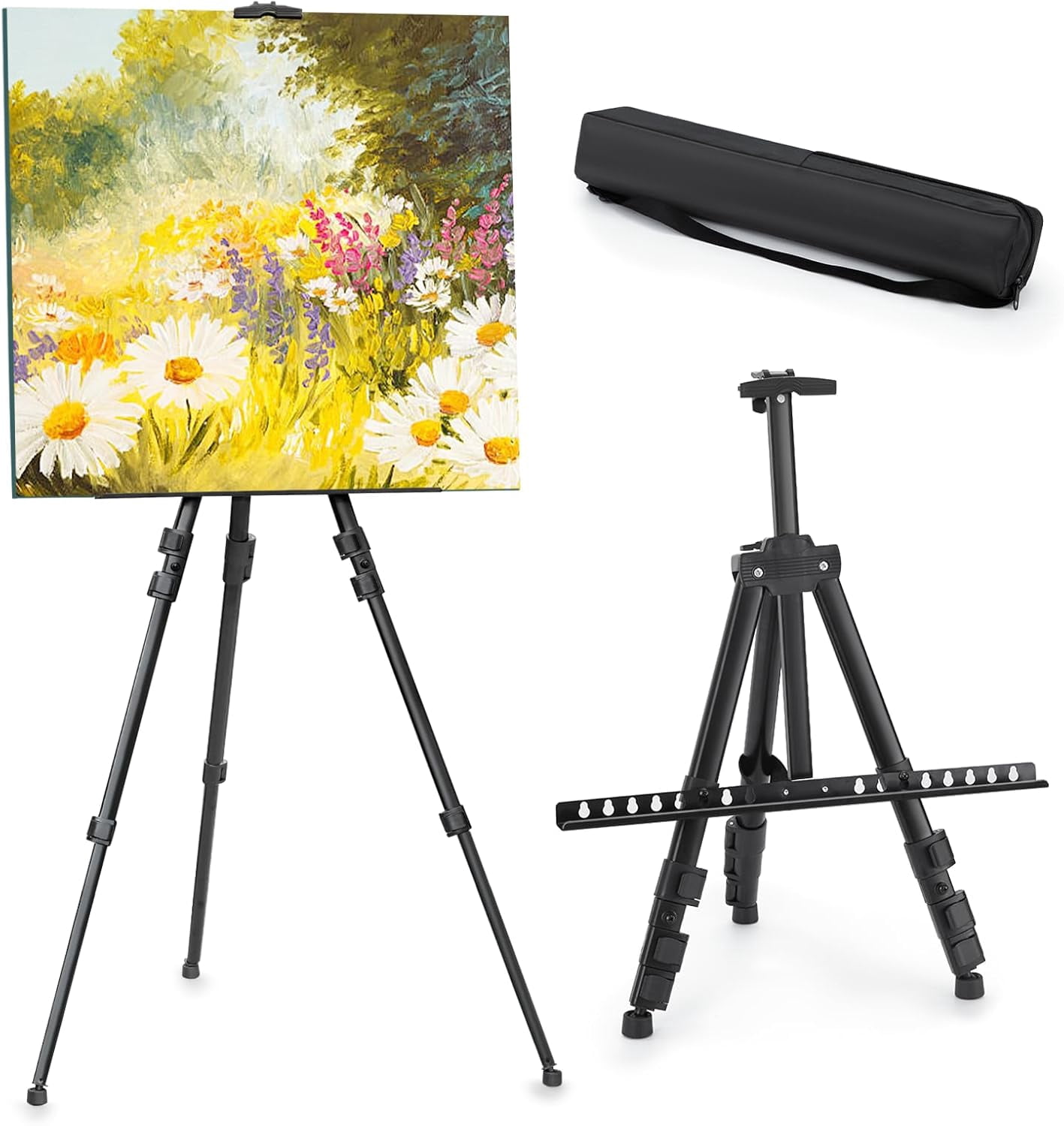 Easel Stand for Sign, Adjuastable Travel Art Canvas Holder with Portable Bag, Metal Tripod Poster Height from 17 to 66 inches, Black