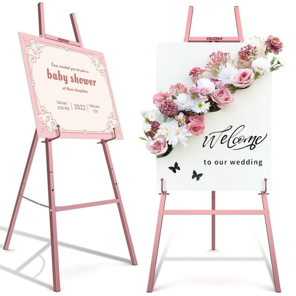 Yacona Easel Stand for Sign, Adjustable Metal Easels for Display with Adjustment Chain, Heavy Duty Poster Stand, for Wedding Sign, Poster, Painting, Displays, Rose Gold