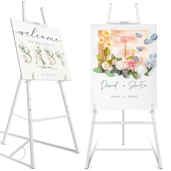 Yacona Easel Stand for Sign, Adjustable Metal Easels for Display with Adjustment Chain, Heavy Duty Poster Stand, for Wedding Sign, Poster, Painting, Displays, White