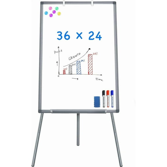 Easel Whiteboard - Magnetic Portable Dry Erase 36 x 24 Tripod Height Adjustable, 3' x 2' Flipchart Easel Stand White Board for Office or Teaching at Home & Classroom (36x24 White)