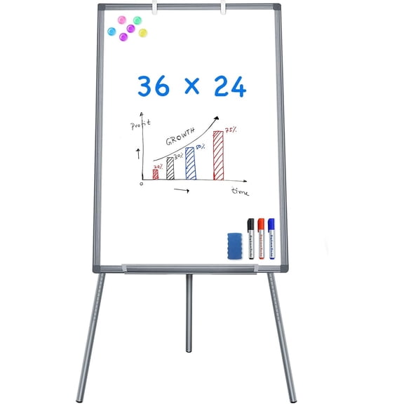 Easel Whiteboard - Magnetic Portable Dry Erase 36 x 24 Tripod Height Adjustable, 3' x 2' Flipchart Easel Stand White Board for Office (36x24 Gray)