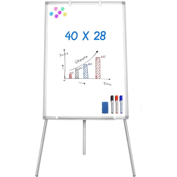 Easel Whiteboard - Magnetic Portable Dry Erase 40 x 28 Tripod Height Adjustable, Flipchart Easel Stand White Board for Office (40x28 White)