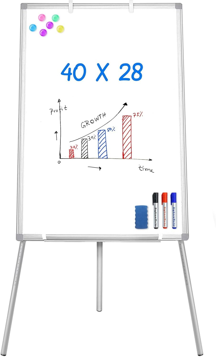 Easel Whiteboard - Magnetic Portable Dry Erase 40 x 28 Tripod Height ...