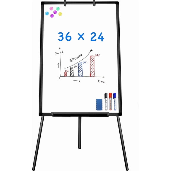 Easel Whiteboard - Magnetic Portable Dry Erase Easel Board 36 x 24 Tripod Whiteboard Height Adjustable Flipchart Easel Stand White Board for Office or Teaching at Home & Classroom (Black)