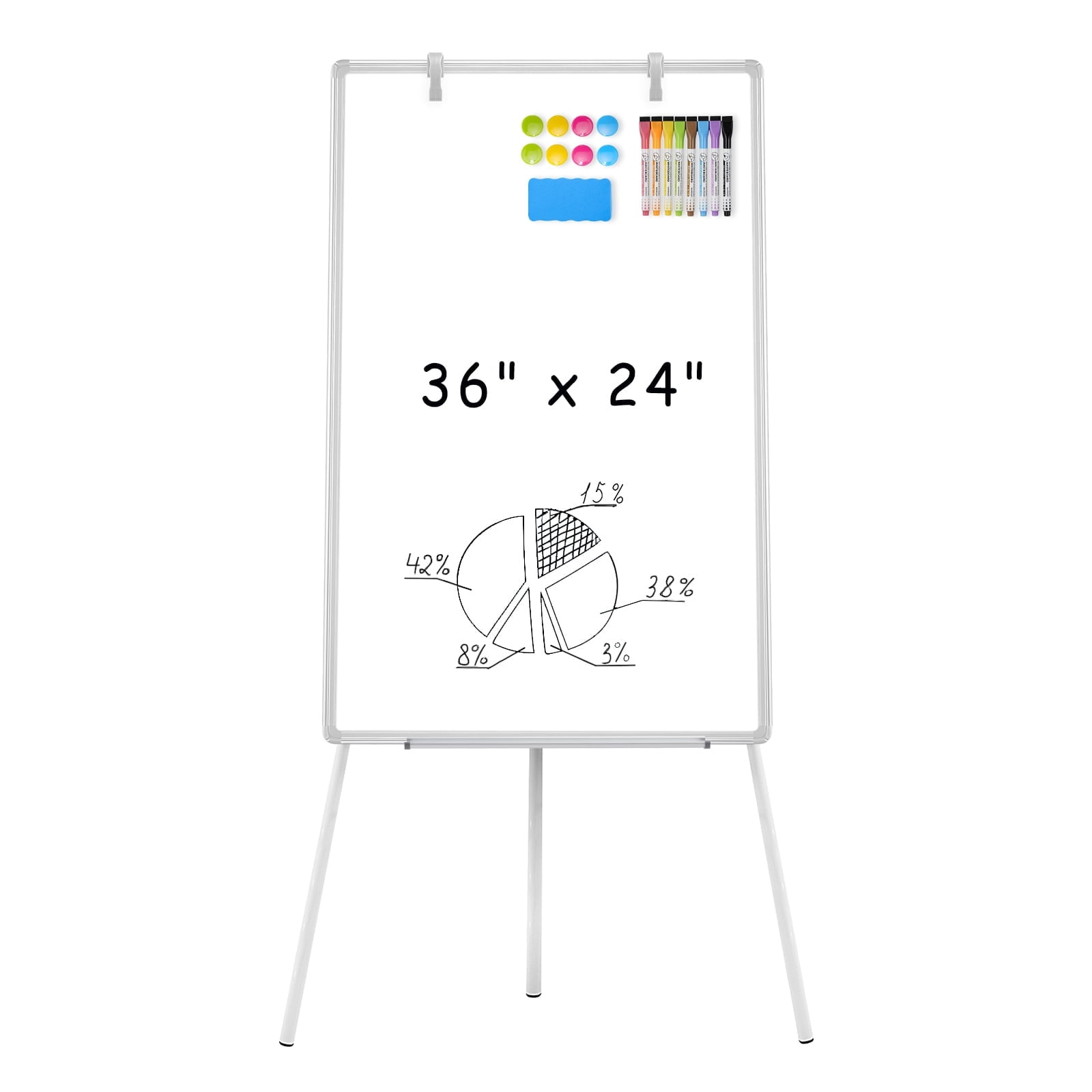 QUEENLINK Easel Whiteboard Magnetic Portable Dry Erase Whiteboard 36 x 24 Tripod Height Adjustable, Flipchart Easel Stand White Board for Office or Teaching at Home & Classroom, Sliver