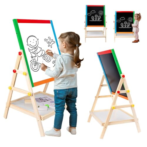 Easels for Painting Kids,Chalkboards for Kids Easel,Magnetic Whiteboards and Dry Erase Chalkboards,Adjustable Easel,with Storage Rack and Accessories,Best Gift Kids