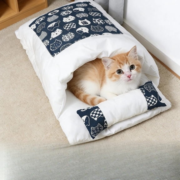 Easeprosper Enclosed Cat Sleeping Bag, Warm Winter Burrow Cat Bed, Soft Cozy Pet Nest Cave Blanket, Snuggle Sleeping Bed for Indoor Cats & Small Dogs Within 3KG, M‑Size 55×40cm