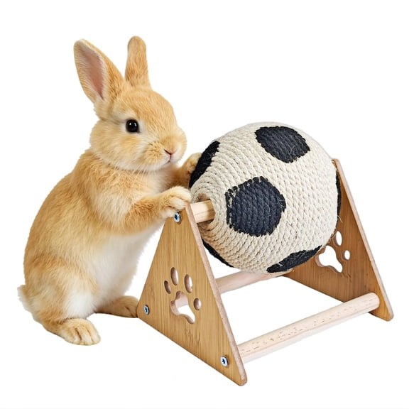 Easeprosper Rotatable Sisal Scratching Ball, Bunny Enrichment Toys, Indoor Rabbit Toys for Boredom, 360 Spinning Wooden Scratcher for Cats, Ferrets & Small Pets