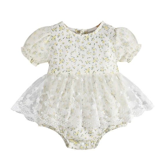 Eashery Baby Casual Tulle Romper Solid Floral Lace Mesh Baby Rompers Boy Girl Beige 9-12M
