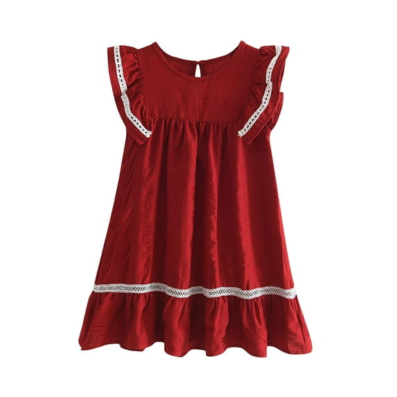 Eashery Baby Clothes 2024 Toddler Girls Summer Dresses Short Sleeve Outfit Red 6-7 Years