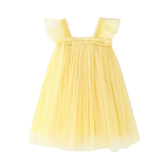 Eashery Baby Dress Little Girls Princess Dresses Floral Print Denim Sleeveless Clothes Jean Dress Tutu Skirts for Girls Yellow 12-18 Months