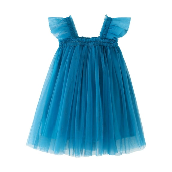 Eashery Baby Wipes Girl Maxi Dress Floral Short Sleeve Dresses with Pockets for Girls Blue 5-6 Years