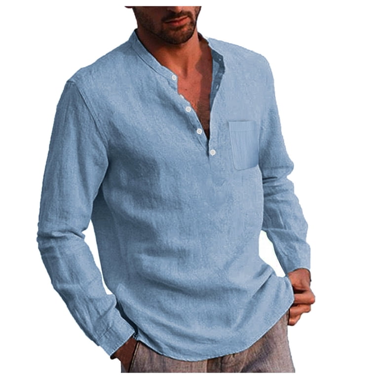 2xl tall dress shirts Eashery Big And Tall Shirts For Men Men's Banded Collar Dress Shirt Long  Sleeve Mandarin Collar Button Down Shirts Solid Stretch Formal Shirt with  Pocket Blue 2XL