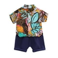 thumbnail image 1 of Eashery Boys' Clothing Sets Boy's 7 Piece Outfits Tropical Print Button Up Short Sleeve Shirt and Shorts Set Yellow 12 Months, 1 of 5