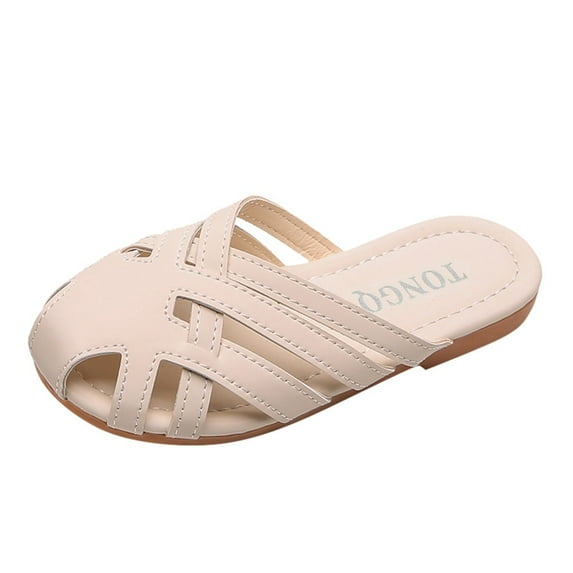Eashery Toddler Girl Sandals Two Strap Summer Toddler Sandals Girl Beige 3 Little Kid