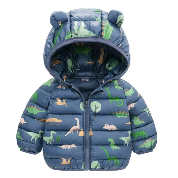 Eashery Boys' Winter Jacket Print Water-Resistant Jacket Fall Winter Pullover Tops Toddler Jacket (Navy,18-24 Months)