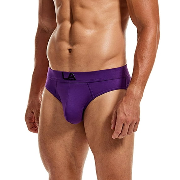 Eashery Briefs for Mens Mid-waist Boxer Breathable Mens Underwear Purple L