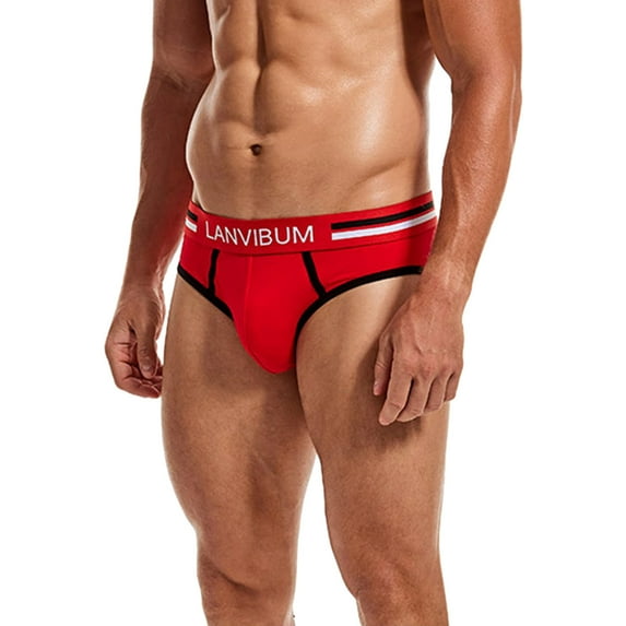 Eashery Briefs for Mens Mid-waist Boxer Briefs Panties Mens Panties Plus Size Red 2XL