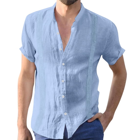 Eashery Button Down for Men Lapel T-Shirt Plus Size Tank Tops Blue 2XL