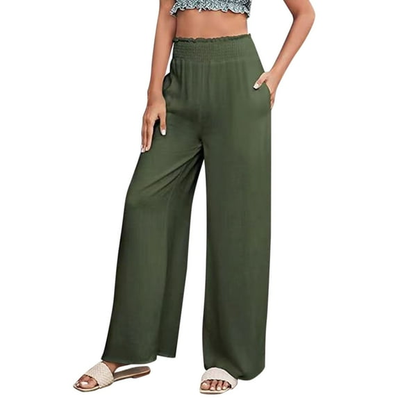 Eashery Capri Pants for Women Dressy Adjustable Lounge Trousers Core Knit Pants Linen Pants for Women (Solid Color,GN1,M)