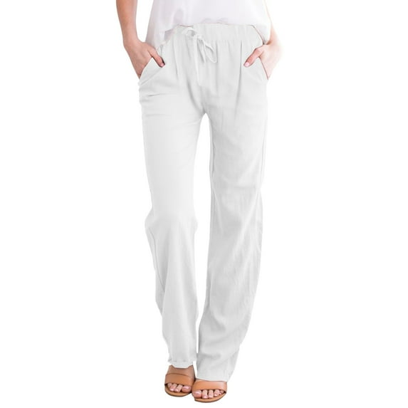 Eashery Capri Pants for Women Dressy Adjustable Lounge Trousers Elastic Waist Yoga Beach Trousers Pants Dress Pants Women (Solid Color,White,4XL)