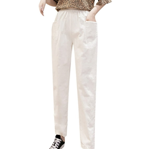 Eashery Capri Pants for Women Dressy Wide Leg High Waisted Cotton Linen Loose Fit Casual Pants Women Pants Casual (Solid Color,Khaki,L)