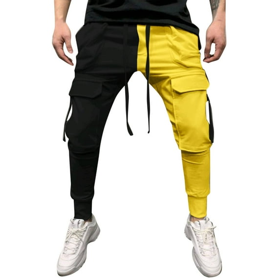 Eashery Cargo Jeans for Men Outdoor Cargo Pant Lightweight Pant Lightweight Loose Elastic Waist Casual Beach Yoga Trousers Sweatpants for Men (Yellow,3XL)