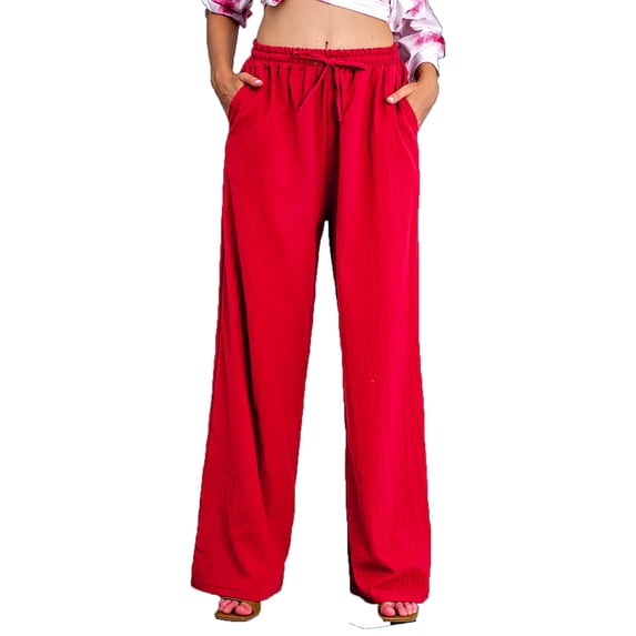 Eashery Casual Pants For Women Loose Fit Long Baggy Pants Women's Boho Pants Wide Leg Lounge Pants Red S