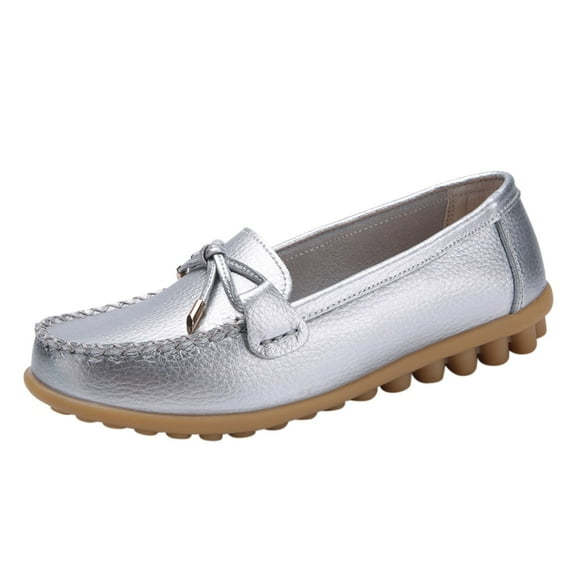Eashery Casual Shoes Women Round Toe Leisure Womens Shoes Slip On Silver 41