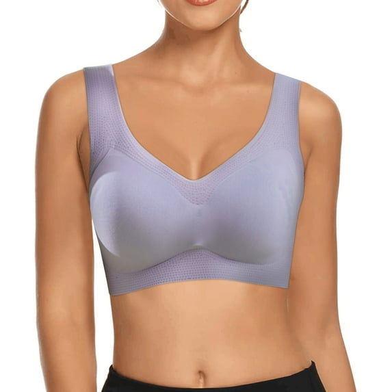 Eashery Cotton Bras For Women Plus Size Soild Color Padded Yoga Bra Comfy Womens Bra Purple M