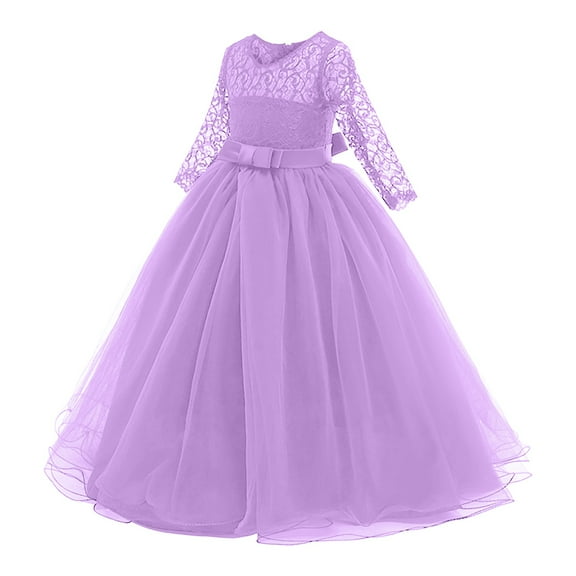 Eashery Girls Dress Girls Crew Neck Casual A-Line Swing Dress for School Party 4-14 Years Purple 11-12 Years