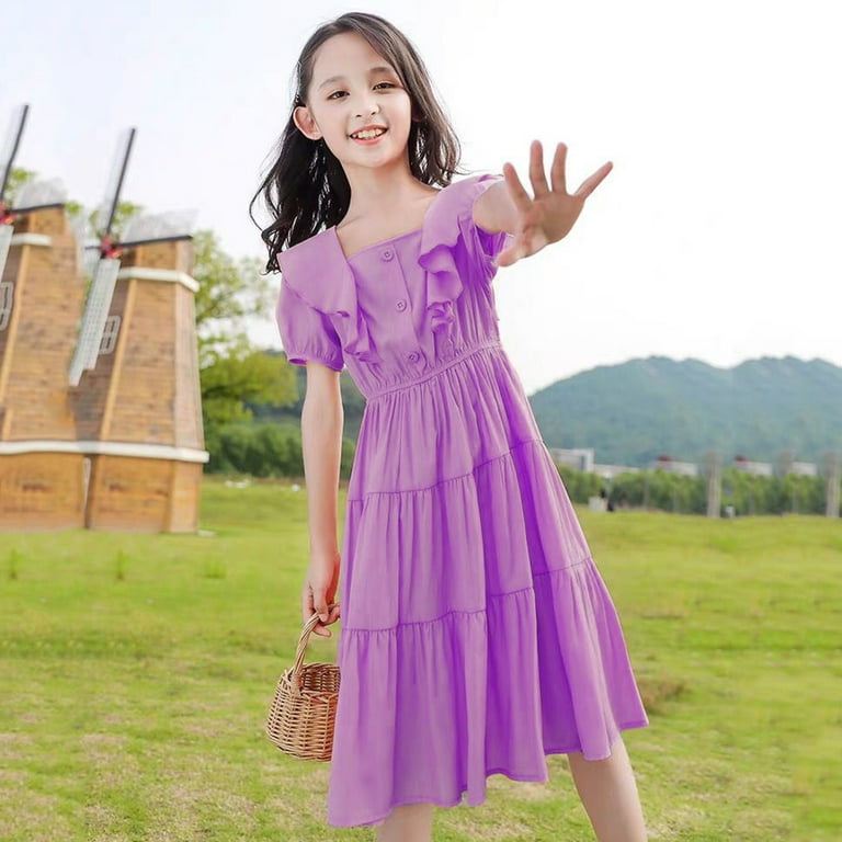 Eashery Girls Dresses Size 14-16 Girls Kids Casual Dress Paint Butterfly Rose Animal Fall Sleeveless Dresses Purple 9-10 Years, Girl's