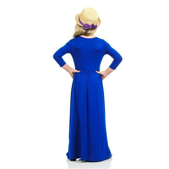 Eashery Girls Princess Dress Girls' Long Sleeve Dress V Neck Casual Loose Ruffle Swing Tunic Shirt Dresses Blue 6-7 Years