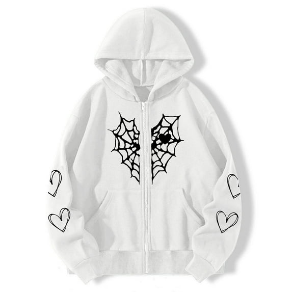 Eashery Hoodies for Women Long Sleeve Lapel Zip Up Sweatshirt Oversized Hoodies Sweatshirts Cropped Sweatshirts for Women (White,XL)