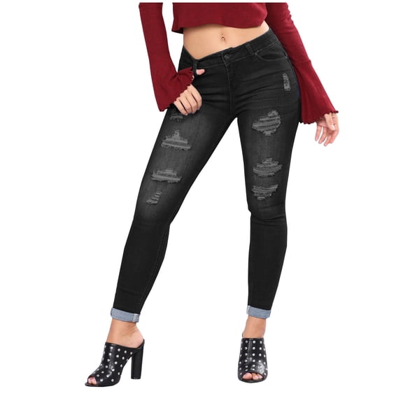 Eashery Jeans Women Stretch Pull-On Jegging Stretch Denim Pants White Jeans Women (Black,M)