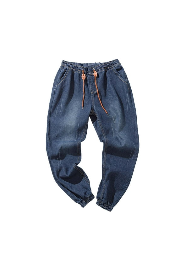 Jeans for Men Relaxed Straight Jeans Regular Fit Boot Cut Cotton Jeans Mens Jogger Pants (Dark Blue,L)