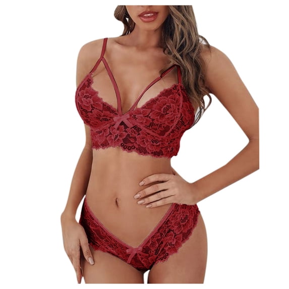 Eashery Lace Bodysuit for Women Two Piece Nightwear Womens Underwear Red 2XL
