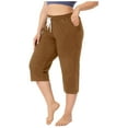 thumbnail image 1 of Eashery Linen Pants for Women Casual High Waisted Pull On Dress Pants Wide Leg Trousers (Solid Color,Khaki,M), 1 of 5