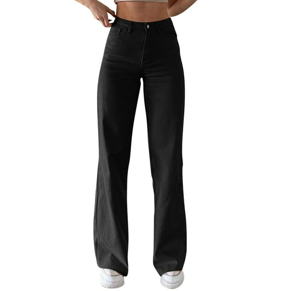 Eashery Linen Pants for Women Stretchy Wide Leg Female Long Trousers Womens Cargo Pants (Solid Color,Black,M)