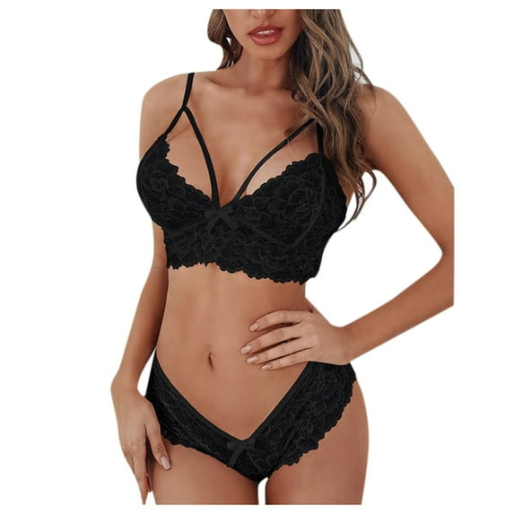 Eashery Lingerie Sets For Women Fishnet Lace Corset Womens Underwear Set Black L