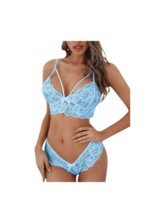 Lingerie Sets For Women Push Up 2pcs Suit Corset Womens Underwear Set Blue XL